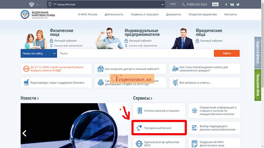 nalog.ru Прозрачный бизнес